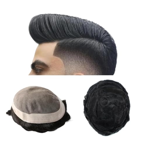 Perücken für Männer Haarprothesen-Patch-Einheiten, Haarersatzsystem for Männer, Basis echte europäische Echthaarstücke for Männer Perücke(Jet black,6x8) von CHENGAIJIAN