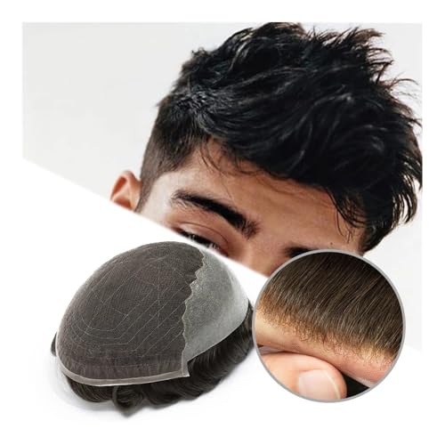 Perücken für Männer Schweizer Spitze Toupet Männer Spitze Bleach Knoten Haaransatz Echthaar männer Toupet Prothese Männer Perücke Kapillare Perücke(Darkest Brown,7x9) von CHENGAIJIAN