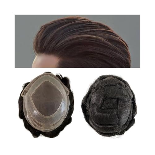 Perücken für Männer Spitze Herren Kapillarprothese Mann Toupet Echthaar Perücken Vorne HD Spitze Haaransatz Atmungsaktives indisches Echthaarteil Perücke(Brown,6x8) von CHENGAIJIAN