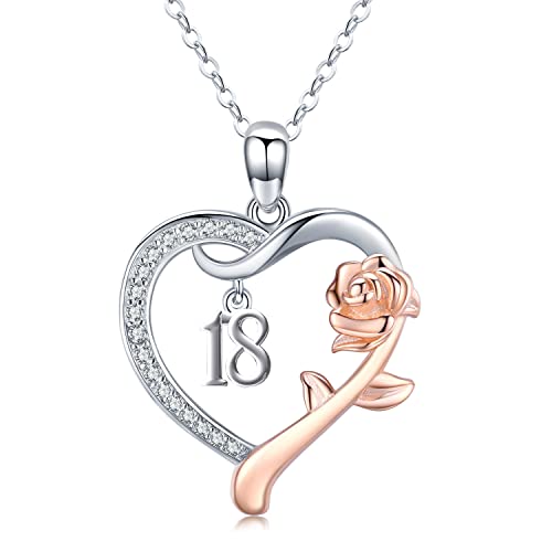 18th Geburtstag Halskette, Personalisiert Kette 925 Sterling Silber Herz Kette Damen Halskette Rosen Herz Anhänger Nummer 18th Personalisierte Geburtstag Jahrestag Anhänger für Frauen Tochter von CHENGHONG