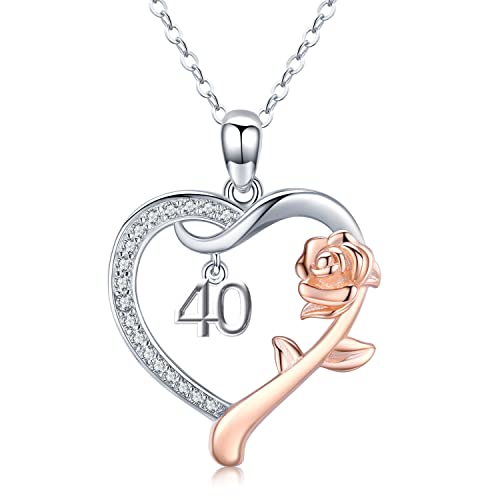 40th Geburtstag Kette Personalisiert 925 Sterling Silber Rosen Herz Anhänger Kette Damen Jahrestag Schmuck Geschenke für Mutter Frauen von CHENGHONG