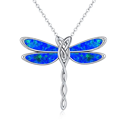 925 Sterling Silber Libelle Halskette Blauer Opal Libelle Anhänger Halskette Zarte Blaue Libelle Schmuck Geschenke für Frauen Mädchen von CHENGHONG