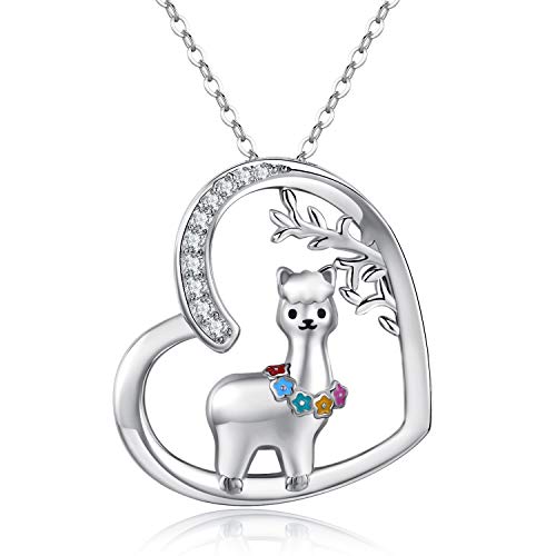 Alpaka Halskette 925 Sterling Silber Lama Kette Lächeln Alpaka Anhänger Mutter Baby Schaf Halskette Baum des Lebens Schmuck Geschenk für Mutter Tochter von CHENGHONG