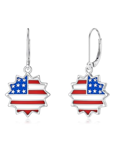 Amerikanischer Flagge Ohrringe 925er Sterling Silber Hängend Ohrringe zum 4. Juli mit USA Flagge Stern Geschenk zum Unabhängigkeitstag von CHENGHONG
