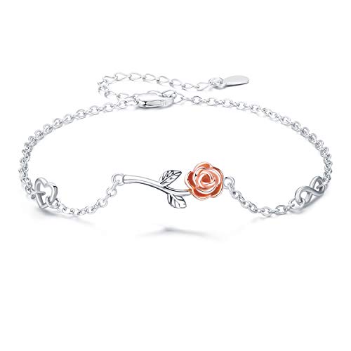 Armband mit Rosen,Rose Blume Armband,Frauen Armband 925 Sterling Silber Rose Gold Armband für Freundin Mädchen Liebhaber Mama Valentinstag Geschenke von CHENGHONG