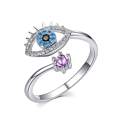 Böses Auge Schmuck 925 Silber Glücksring Juni Geburtssteinring Verstellbar Evil Eye Gothic Schmuck Gotisch Geschenke für Damen Herren von CHENGHONG