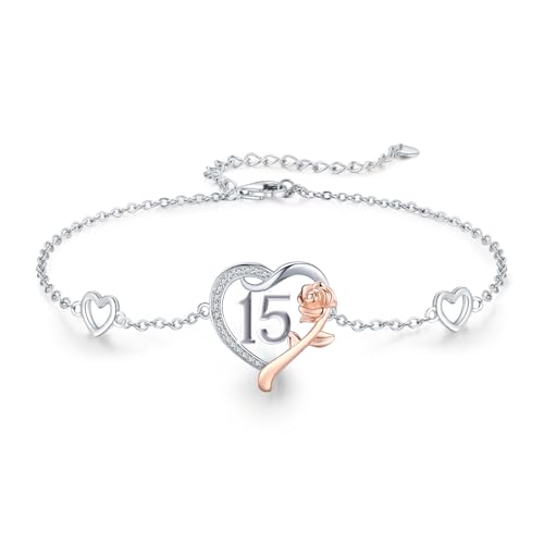 CHENGHONG 15 Geburtstag Mädchen, Personalisiert Armband 925 Sterling Silber Rosen Herz Armband Zahl Jahrestag Geschenke zum 15 Geburtstag… von CHENGHONG