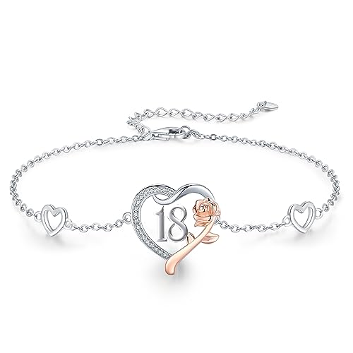 CHENGHONG 18 Geburtstag Mädchen,Personalisiert Armband 925 Sterling Silber Rosen Herz Armband Zahl Jahrestag Geschenke zum 18 Geburtstag Mädchen von CHENGHONG