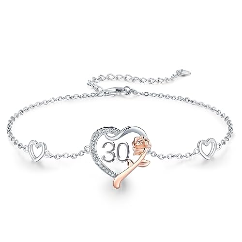 30th Geburtstag Armband, Personalisiert Armband 925 Sterling Silber Rosen Herz Armband Zahl Jahrestag Geburtstag Geschenke für Damen Frauen… von CHENGHONG