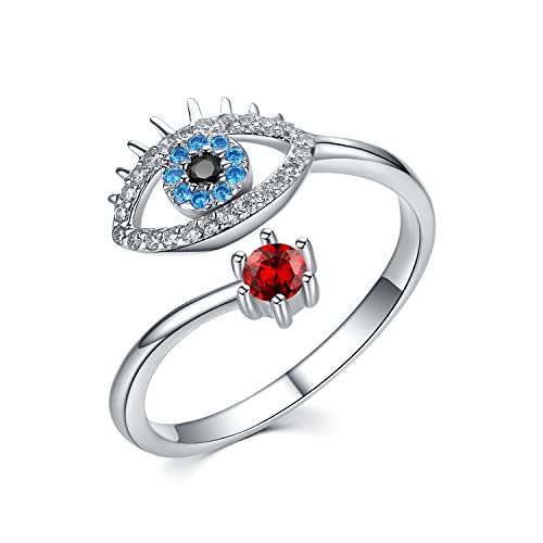 Böses Auge Schmuck 925 Silber Glücksring Januar Geburtssteinring Verstellbar Evil Eye Gothic Schmuck Gotisch Geschenke für Damen Herren von CHENGHONG