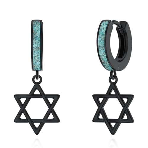 CHENGHONG Davidstern Ohrringe Silber 925 Hängend Türkis Davidstern Creolen Ohrringe Schwarze Davidstern Ohrringe Schmuck Davidstern Geschenke für Frauen Männer… von CHENGHONG