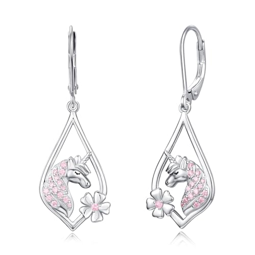 CHENGHONG Einhorn Ohrringe 925 Sterlingsilber Creolen Hängend Gänseblümchen Ohrhänger Einhorn Geschenke für Mädchen Schmuck für Kinder Frauen von CHENGHONG