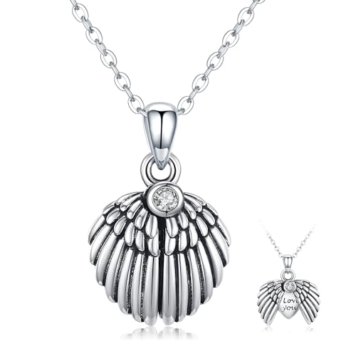 CHENGHONG Engelsflügel Kette 925 Sterling Silber Offene Herz-Anhänger Halskette Engelsflügel Herz Schmuck Amulett Kette für Damen Mädchen…… von CHENGHONG