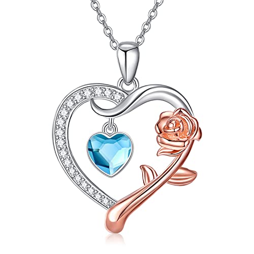 Geburtsstein Halsketten für Damen 925 Sterling Silber Rosegold Kette Damen Marsch Schmuck für Mutter Sie Mama Geschenke Jubiläum Muttertags von CHENGHONG