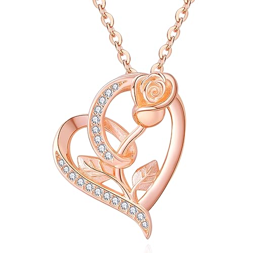 CHENGHONG Herz Rose Kette 925 Sterling Silber Rose Gold Halskette Herz Anhänger Schmuck Geschenke für Damen Frauen Mädchen…… von CHENGHONG