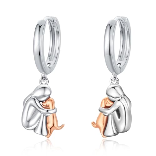 CHENGHONG Hund Hängend Ohrringe Silber 925 Rosegold Hund Ohrringe Creolen Stecker Klein Hund Schmuck Geschenke für Damen Frauen Mädchen… von CHENGHONG