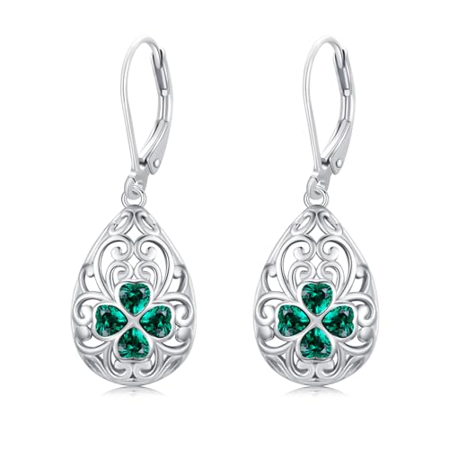 CHENGHONG Kleeblatt Ohrringe 925 Sterling Silber Ohrringe Kleeblatt Tropfen Hängend Creolen Ohrringe St Patricks Day Schmuck Irische Geschenke für Frauen Mädchen... von CHENGHONG