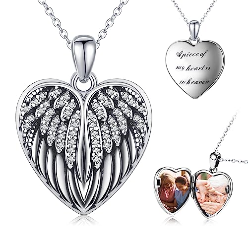 CHENGHONG Medaillon zum öffnen für Bilder Kette mit Bild 925 Silber Personalisierte Geschenke Foto Amulett Kette für Damen Herz Engel Anhänger Mädchen Kinder… von CHENGHONG