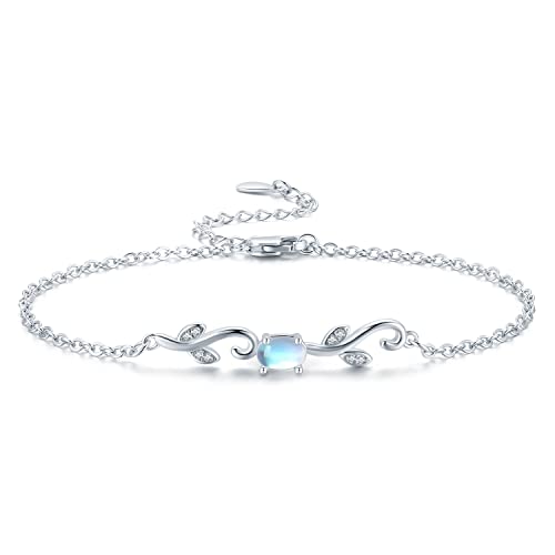 CHENGHONG Mondstein Armband 925 Sterling Silber Verstellbare Regenbogen Mondstein Blatt Armbänder Mondstein Schmuck Geschenke für Frauen Mädchen Damen von CHENGHONG