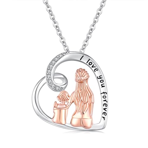 CHENGHONG Mutter Tochter Kette Sterling Silber Mutter Tochter Herz Halskette Geschenke für Mama Geschenke Muttertag Anhänger Schmuck von CHENGHONG