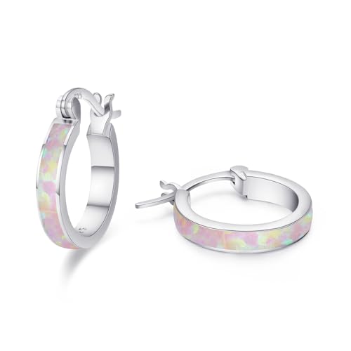 CHENGHONG Rosa Opal Ohrringe Silber 925 Creolen Hypoallergen Schmuck für Frauen Damen Mädchen von CHENGHONG