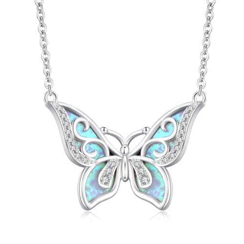 CHENGHONG Schmetterling Kette Silber 925 Schmetterling Halskette Anhänger mit Weiß Opal Schmetterling Schmuck Geschenke für Damen Kinder Mama… von CHENGHONG