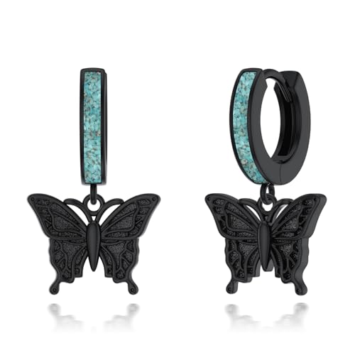 CHENGHONG Schmetterling Ohrringe Silber 925 Hängend Türkis Schmetterling Creolen Tropfen Ohrringe Schwarze Schmetterling Ohrringe Schmuck Schmetterling Geschenke für Frauen Männer Mädchen von CHENGHONG