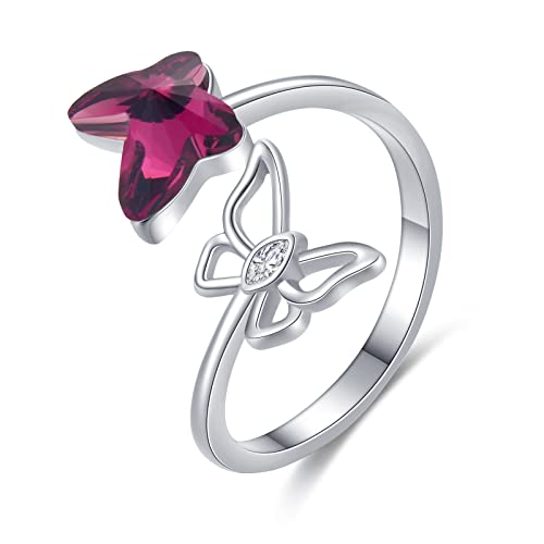 Schmetterling Ring 925er Sterlingsilber Violett Kristall Einstellbarer Schmetterling Ring Schmetterling Schmuck Geschenk für Frauen Mädchen Liebhaber… von CHENGHONG