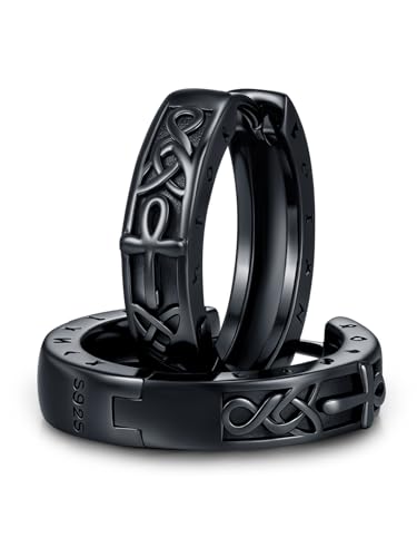 CHENGHONG Schwarz Creolen Männer 925 Silber Wikinger Ankh Keltische Ohrringe Unisex Wikinger Schmuck Geschenk für Herren Frauen von CHENGHONG