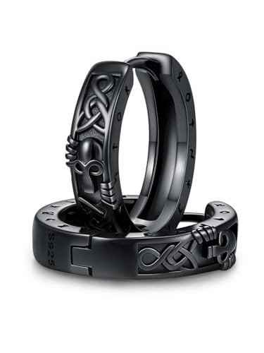 CHENGHONG Schwarz Creolen Männer 925 Silber Wikinger Totenkopf Keltische Ohrringe Unisex Wikinger Schmuck Geschenk für Herren Frauen von CHENGHONG