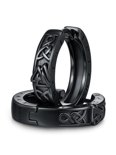 CHENGHONG Schwarz Creolen Männer 925 Silber Wikinger Valknut Ohrringe Unisex Wikinger Schmuck Geschenk für Herren Frauen von CHENGHONG