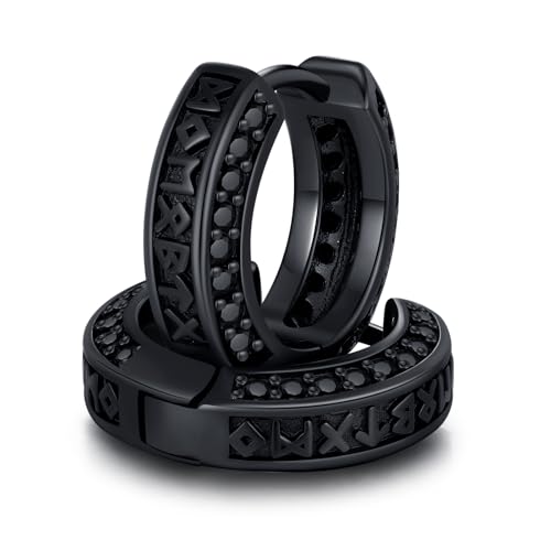 CHENGHONG Schwarz Creolen Männer Silber 925 Wikinger Rune Ohrringe Nordic Creolen Unisex Wikinger Schmuck für Männer Frauen von CHENGHONG