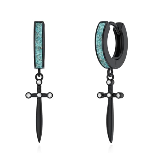 CHENGHONG Silber 925 Schwert Ohrringe Hängend - Türkis Creolen, Schwarze Schmuck - Geschenke für Frauen und Männer von CHENGHONG