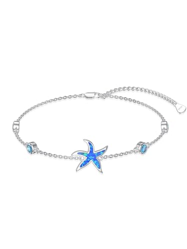 CHENGHONG Seestern Fußkettchen 925 Silber Sommer Fußkettchen Damen Blau Opal Seestern Schmuck Geschenke für Frauen Mädchen von CHENGHONG