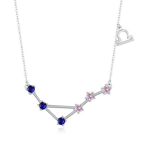 CHENGHONG Sternzeichen Kette Libra Kette 925 Sterling Silber Sternzeichen Libra Anhänger Halskette mit Geburtsstein Schmuck Geburtstag Geschenke für Frauen Mädchen von CHENGHONG