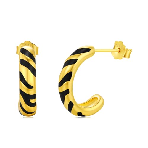 CHENGHONG Tigerstreifen Ohrringe 925 Sterling Silber Tiger Print Hängend Creolen Klein Ohrstecker Tigerstreifen Geschenke Schmuck für Frauen Mädchen von CHENGHONG