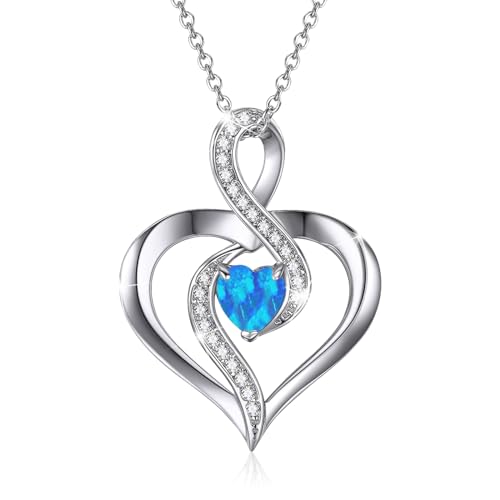 CHENGHONG Unendlichkeit Kette Damen 925 Sterling Silber Blau Opal Unendlichkeit Anhänger Herz Halskette Geschenke für Frauen Opal Schmuck für Mutter Mama…… von CHENGHONG