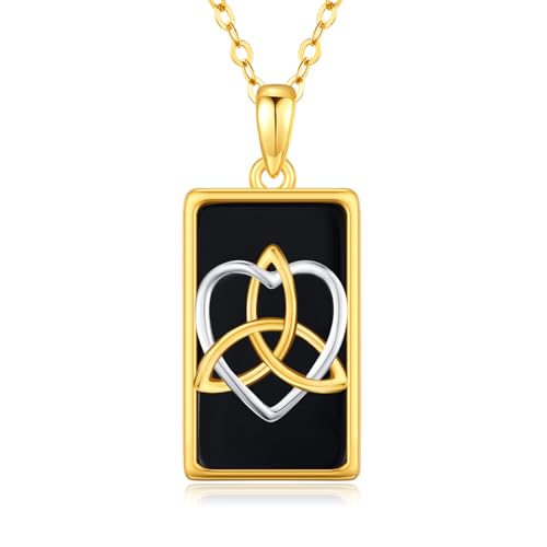 CHENGHONG Unendlichkeitszeichen Kette Silber 925 Halskette Gold Schwarz Onyx Anhänger Herz Infinity Keltischer Schmuck für Mutter Damen von CHENGHONG