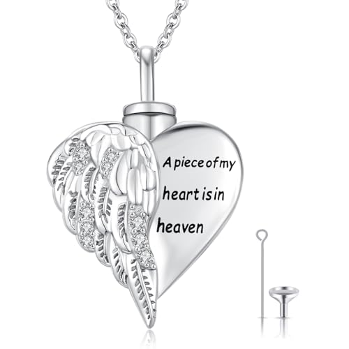 CHENGHONG Urne Halsketten für Asche, Kette Engel Damen 925 Sterling Silber Asche Schmuck Zum Befüllen Herz Anhänger Engelsflügel Feder Andenken Geschenke für Frauen Männer Hunde CHENGHONG Urne Halsketten für Asche, Kette Engel Damen 925 Sterling Silber Asche Schmuck Zum Befüllen Herz Anhänger Engelsflügel Feder Andenken Geschenke für Frauen Männer Hunde von CHENGHONG