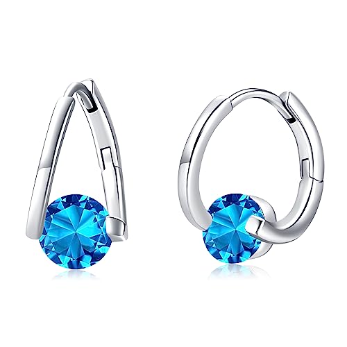 Dezember Ohrringe 925 Sterling Silber Blauer Topas Ohrringe Huggie Ohrringe für Damen Mädchen Schmuck Geschenk für Geburtstag von CHENGHONG