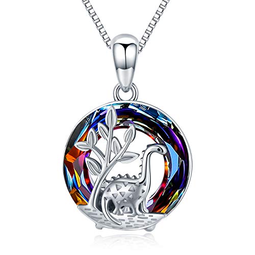 Dinosaurier Anhänger 925 Silber Dinosaurier Kette mit Kristall Halskette Tier Dinosaurier Schmuck Geschenke für den Freund Mädchen Kinder von CHENGHONG