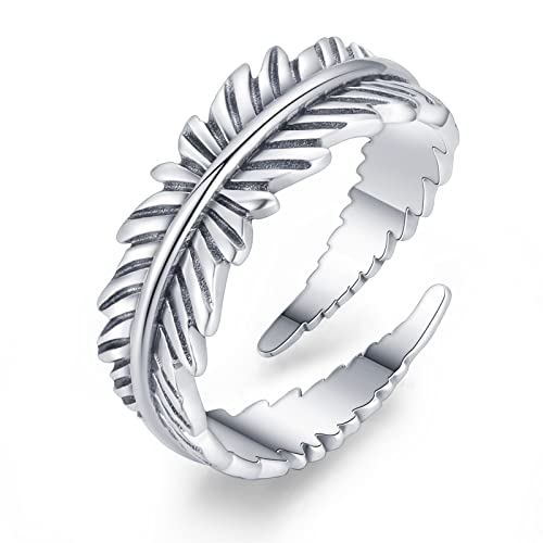 Feder Ring 925 Sterling Silber Verstellbare Feder Engel Flügel Offener Ringe Schmuck Geschenke für Frauen Herren Mädchen von CHENGHONG