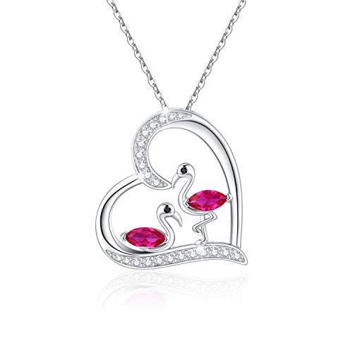 Flamingo Kette 925 Silber Herz Anhänger Halskette Flamingo Schmuck Damen Geschenk für Mädchen… von CHENGHONG