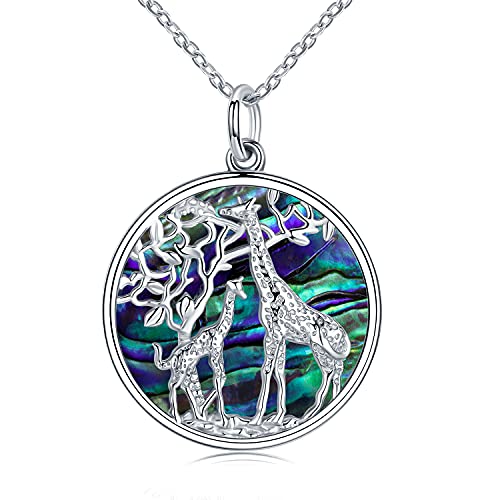 Geschenke für Mama, Giraffe Kette Damen 925 Silber Mutter und Tochter Tier Anhänger Halskette mit Abalone-Muschel Giraffe Familie Schmuck Geschenke für Frauen von CHENGHONG