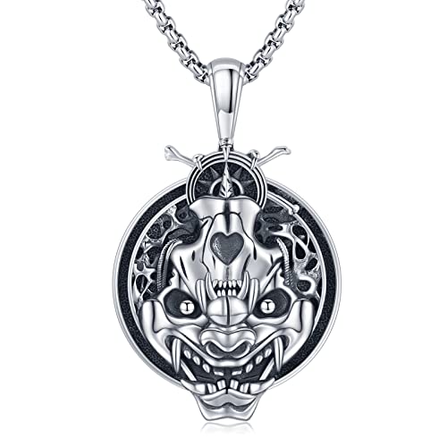 Halloween Halsketten 925 Sterling Silber Hannya Oni Maske Anhänger Halskett Maskerade Party Terror Masken Gotik Schmuck für Herren Damen von CHENGHONG