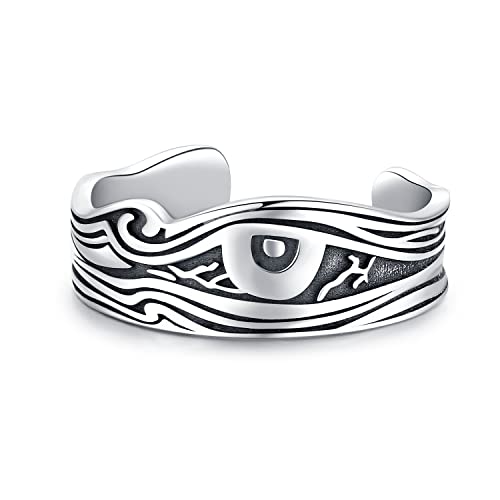 Ringe für Herren Silber 925 Schwarz Ring für Männer Wikinger Auge des Horus Verstellbare Ring Men Rune Amulett Schmuck Geschenke von CHENGHONG