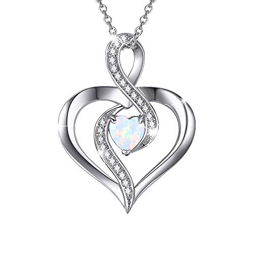 Kette Damen 925 Sterling Silber Unendlichkeit Anhänger Herz Halskette Geschenke für Frauen Opal Schmuck für Mutter Sie Mama von CHENGHONG