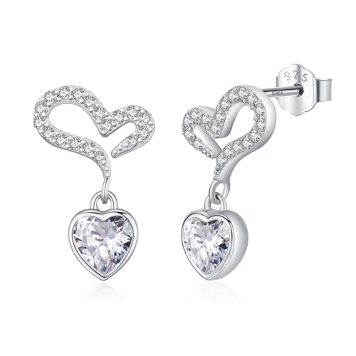 Herz Ohrringe Silber 925 Hängend Herz Ohrstecker Mädchen Creolen Klein Herz Schmuck Valentinstag Geschenke für Damen Frauen von CHENGHONG