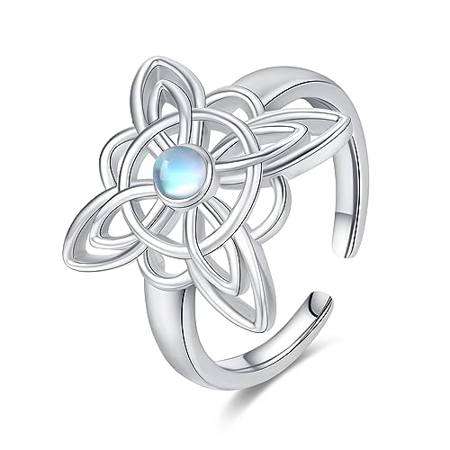 Hexen Knoten Ring 925 Sterling Silber Mondstein Hexe Magische Knoten Ringe Keltische Pagan Schmuck Hexe Geschenke für Frauen Mädchen von CHENGHONG