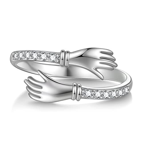 Umarmungsring Damen 925 Sterling Silber Verstellbar Umarmungsring Echt Silber Hände Öffnen Ringe Schmuck Geschenk für Frauen Mädchen von CHENGHONG